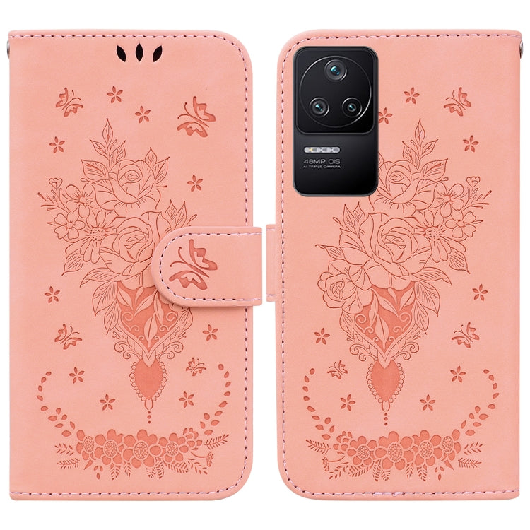 For Xiaomi Redmi K40S Butterfly Rose Embossed Leather Phone Case