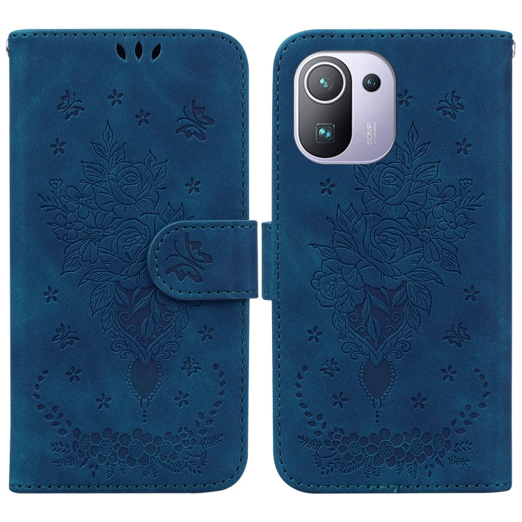 For Xiaomi Mi 11 Pro Butterfly Rose Embossed Leather Phone Case
