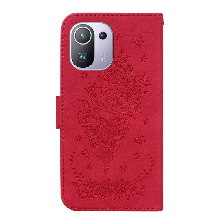 For Xiaomi Mi 11 Pro Butterfly Rose Embossed Leather Phone Case