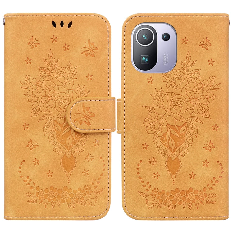 For Xiaomi Mi 11 Pro Butterfly Rose Embossed Leather Phone Case