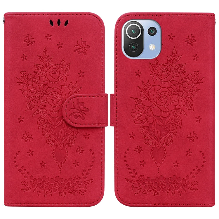 For Xiaomi Mi 11 Lite 5G / 4G Butterfly Rose Embossed Leather Phone Case