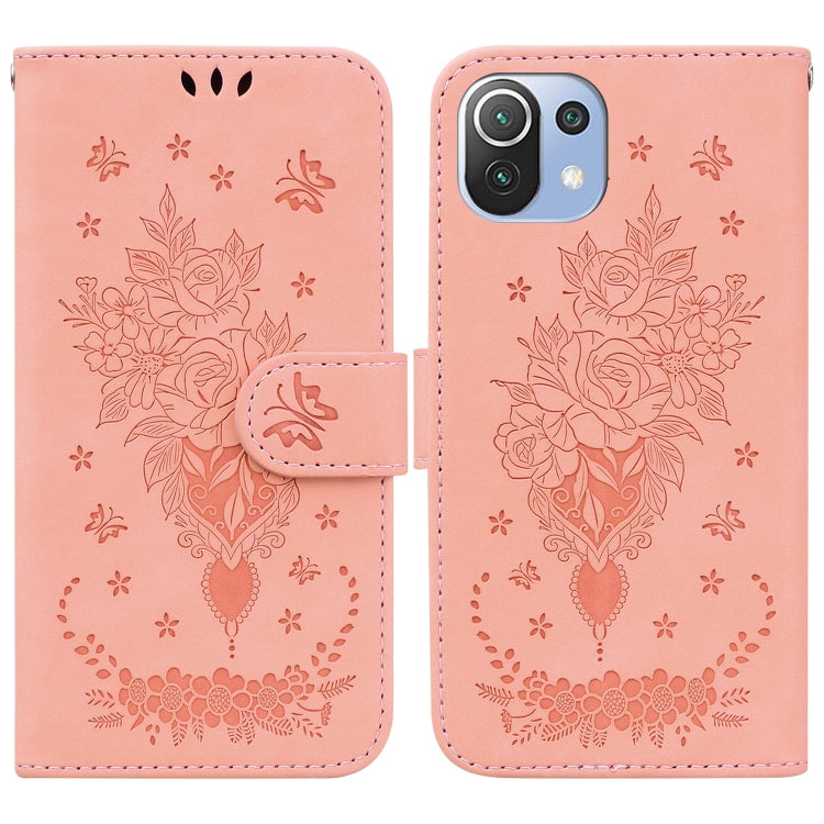 For Xiaomi Mi 11 Lite 5G / 4G Butterfly Rose Embossed Leather Phone Case
