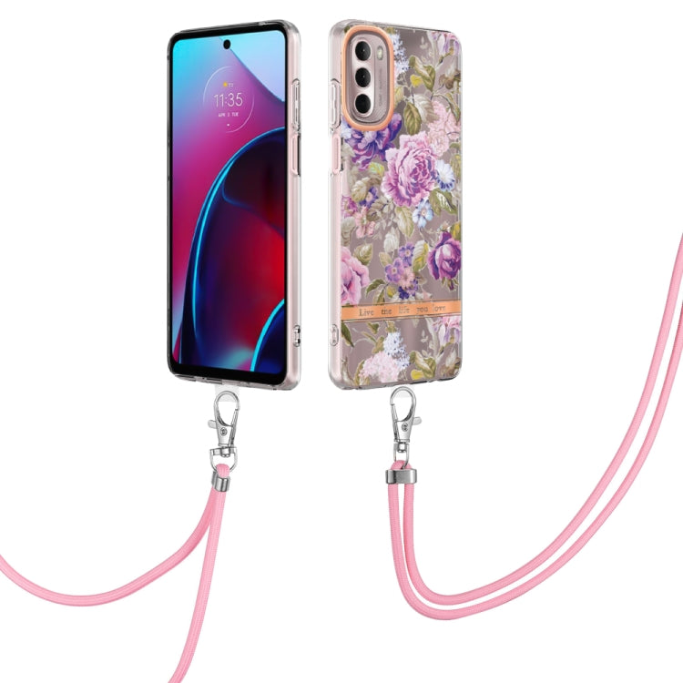 For Motorola Moto G Stylus 2022 4G Flowers Series TPU Phone Case with Lanyard