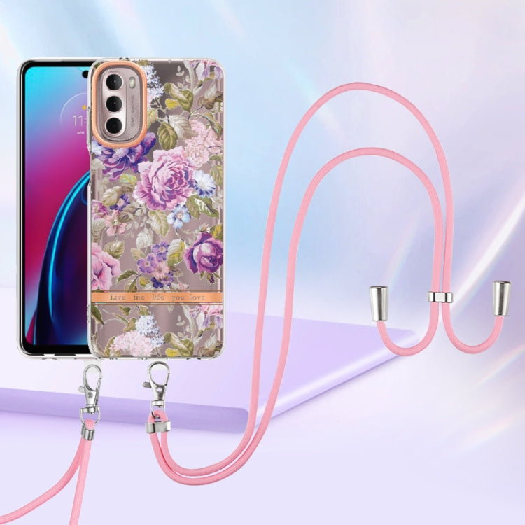 For Motorola Moto G Stylus 2022 4G Flowers Series TPU Phone Case with Lanyard
