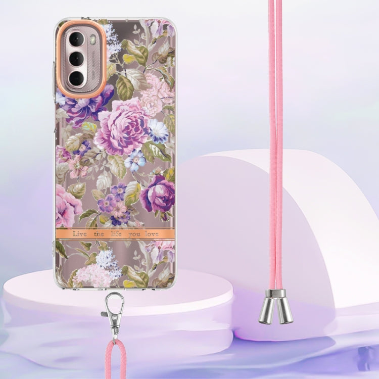 For Motorola Moto G Stylus 2022 4G Flowers Series TPU Phone Case with Lanyard