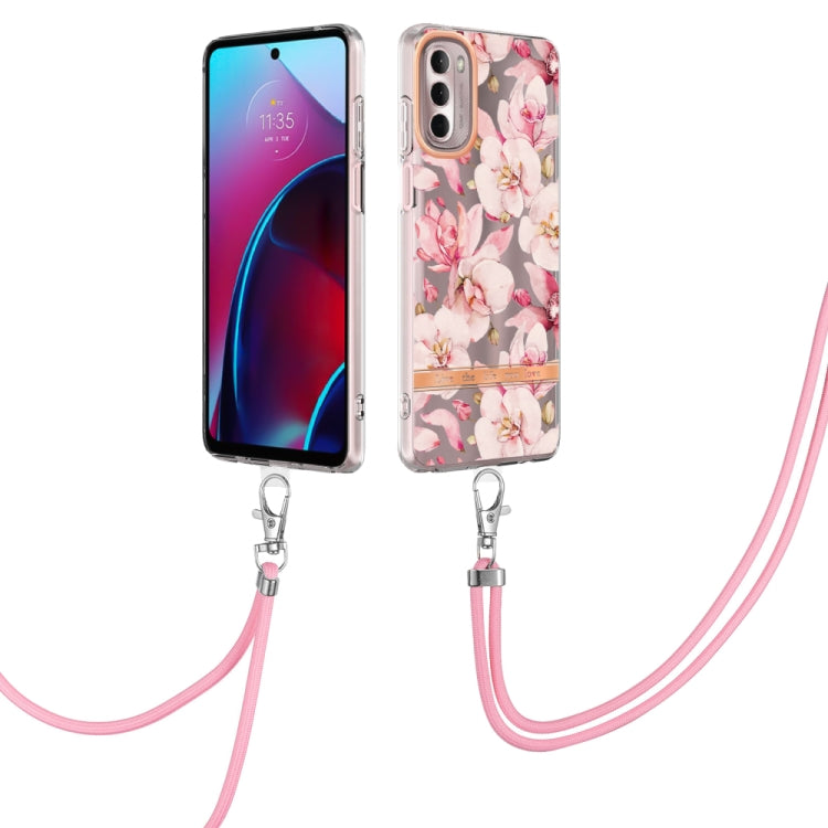 For Motorola Moto G Stylus 2022 4G Flowers Series TPU Phone Case with Lanyard