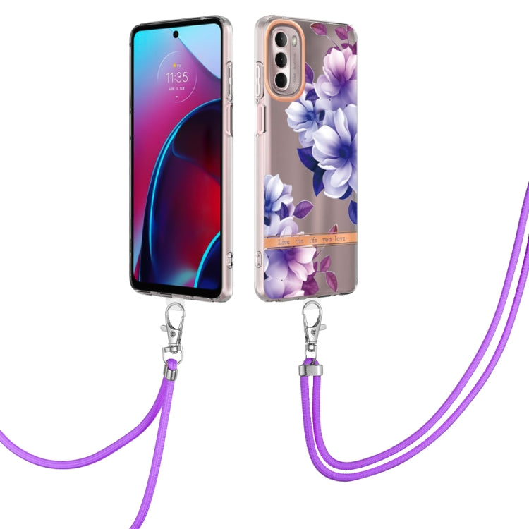 For Motorola Moto G Stylus 2022 4G Flowers Series TPU Phone Case with Lanyard