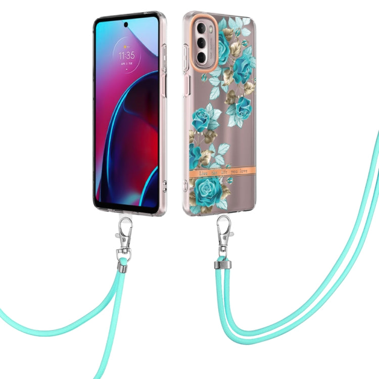 For Motorola Moto G Stylus 2022 4G Flowers Series TPU Phone Case with Lanyard