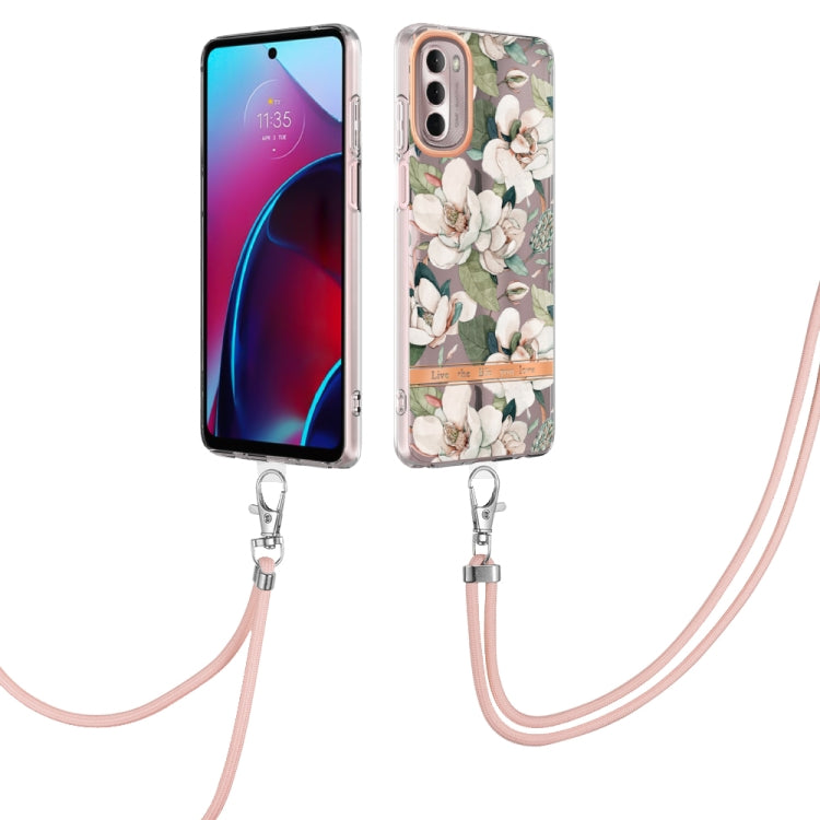 For Motorola Moto G Stylus 2022 4G Flowers Series TPU Phone Case with Lanyard