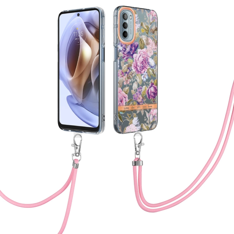 For Motorola Moto G31/G41 Flowers Series TPU Phone Case with Lanyard