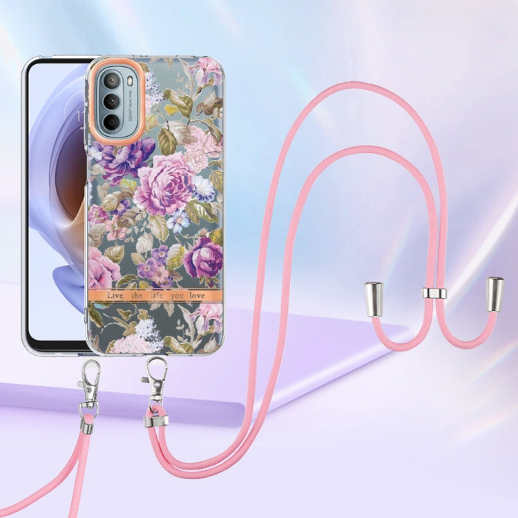 For Motorola Moto G31/G41 Flowers Series TPU Phone Case with Lanyard