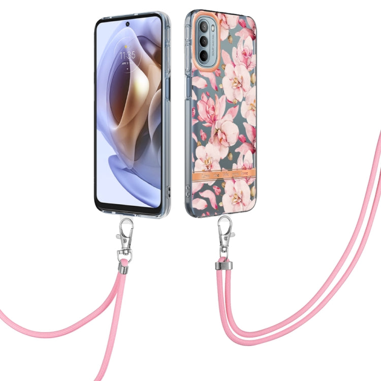 For Motorola Moto G31/G41 Flowers Series TPU Phone Case with Lanyard