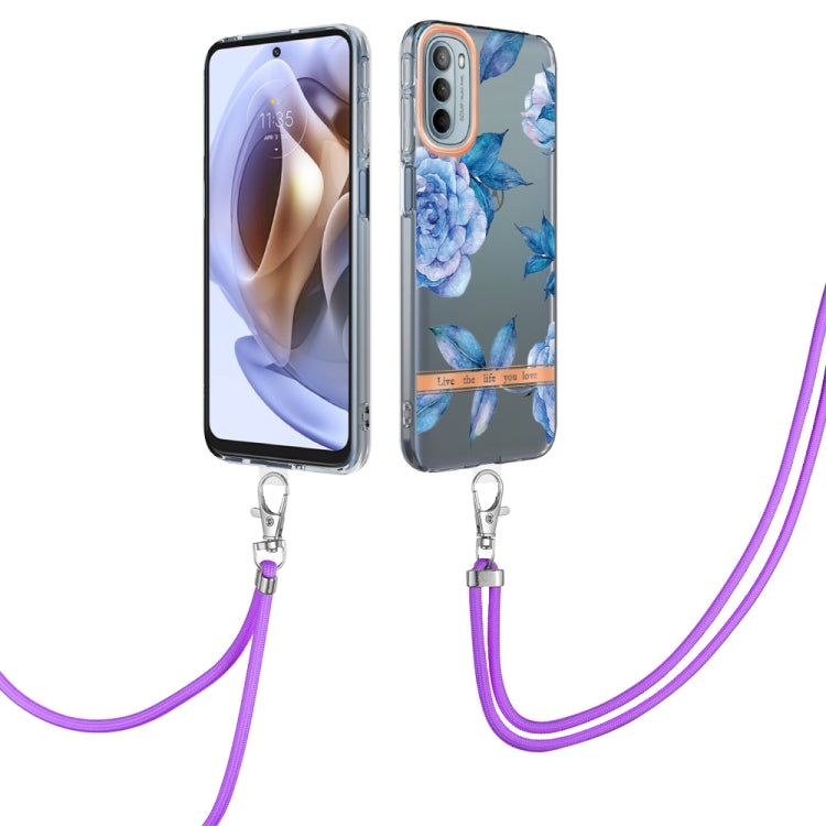For Motorola Moto G31/G41 Flowers Series TPU Phone Case with Lanyard
