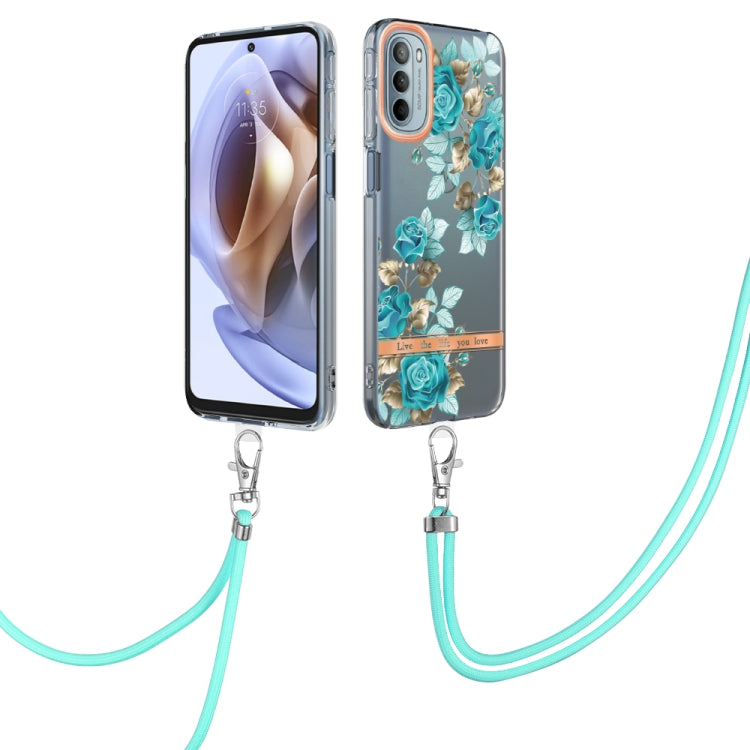 For Motorola Moto G31/G41 Flowers Series TPU Phone Case with Lanyard