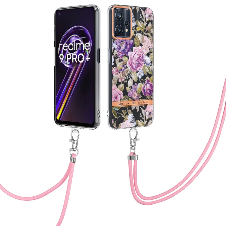 For OPPO Realme 9 Pro+ 5G Flowers Series TPU Phone Case with Lanyard