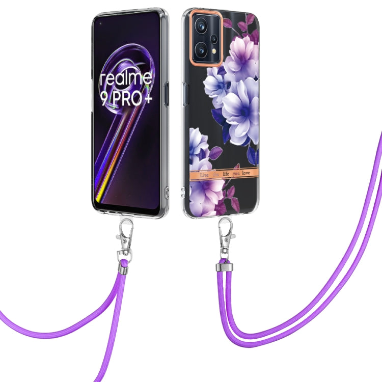For OPPO Realme 9 Pro+ 5G Flowers Series TPU Phone Case with Lanyard
