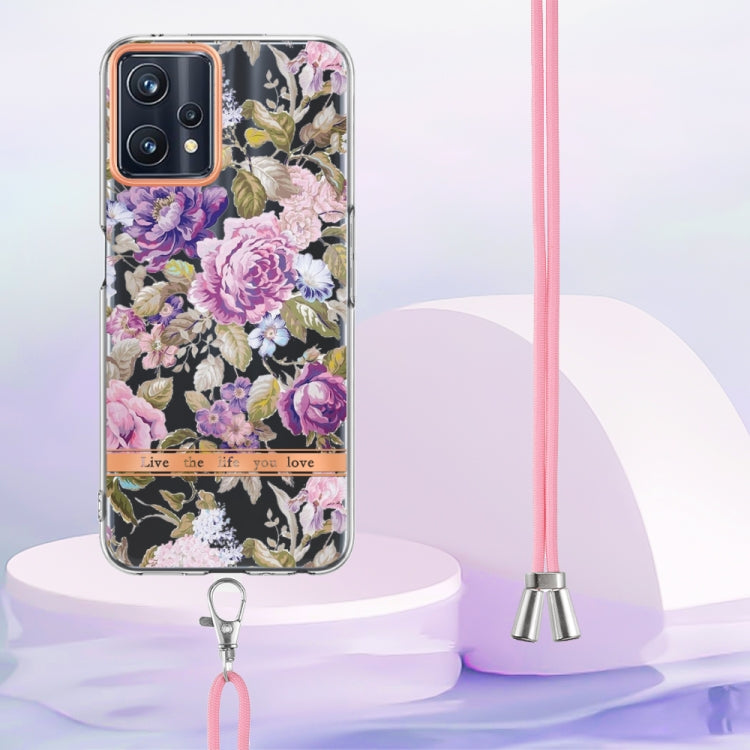 For OPPO Realme 9 Pro 5G Flowers Series TPU Phone Case with Lanyard