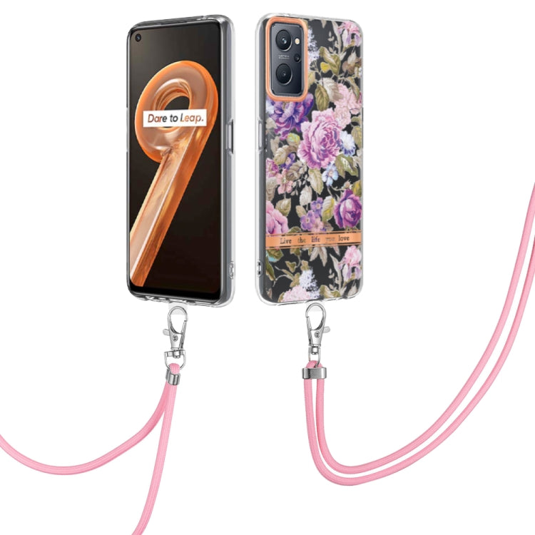 For OPPO Realme 9i/A36/A96 4G Flowers Series TPU Phone Case with Lanyard