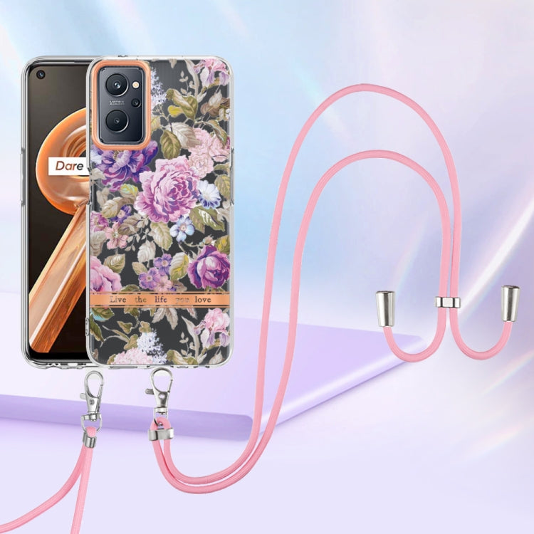 For OPPO Realme 9i/A36/A96 4G Flowers Series TPU Phone Case with Lanyard