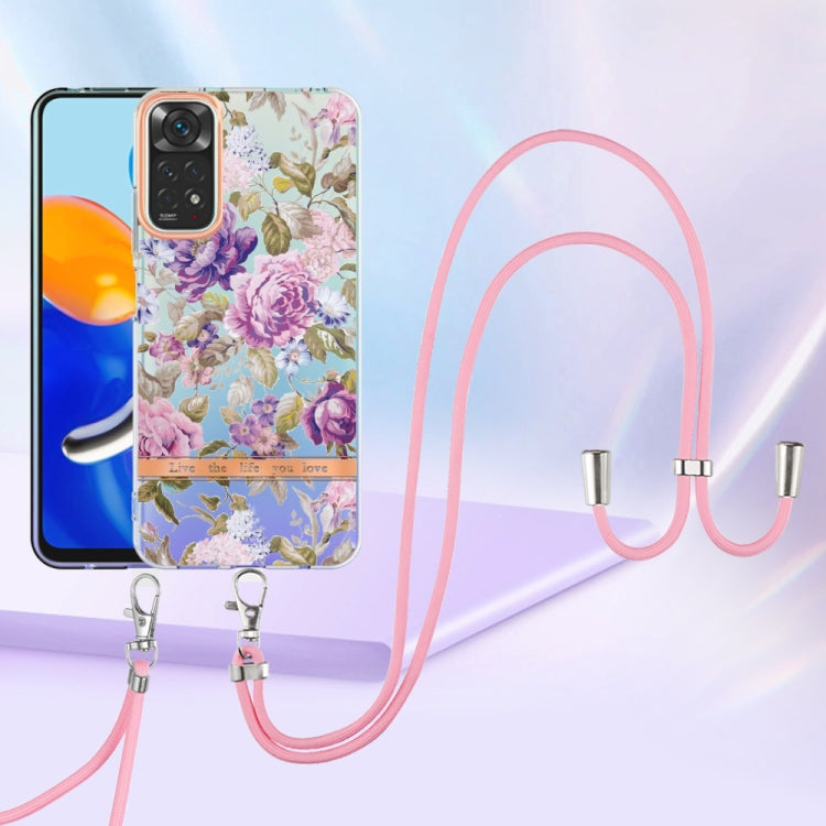 For Xiaomi Redmi Note 11s/Redmi Note 11 4G 6.43inch Global Flowers Series TPU Phone Case with Lanyard
