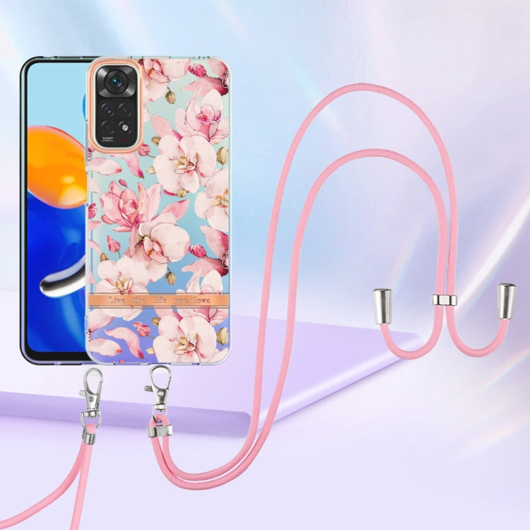 For Xiaomi Redmi Note 11s/Redmi Note 11 4G 6.43inch Global Flowers Series TPU Phone Case with Lanyard