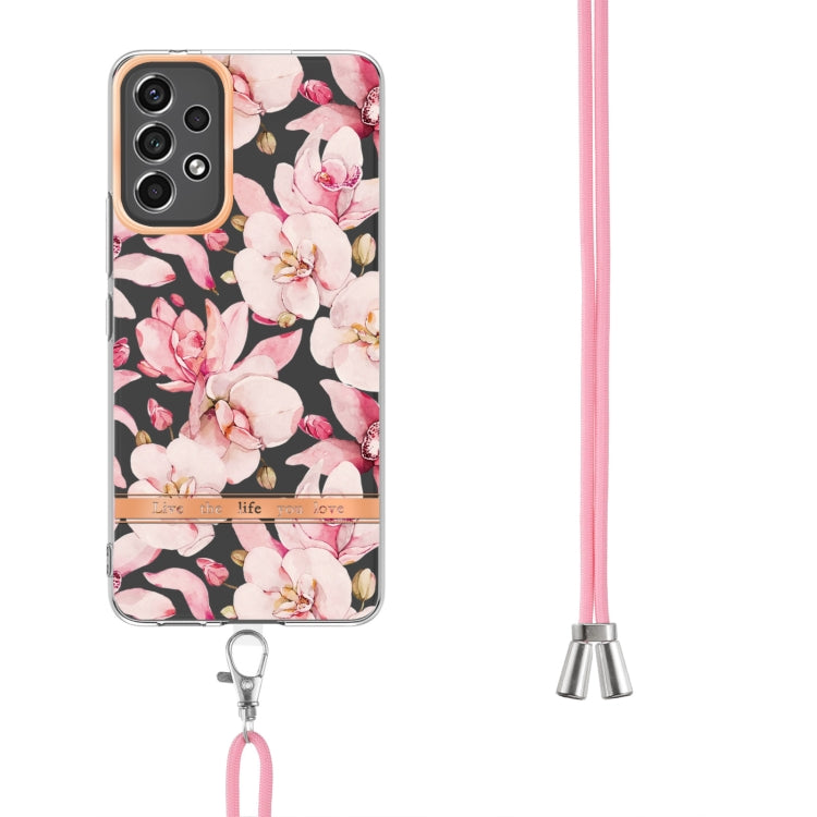 For Samsung Galaxy A73 5G Flowers Series TPU Phone Case with Lanyard