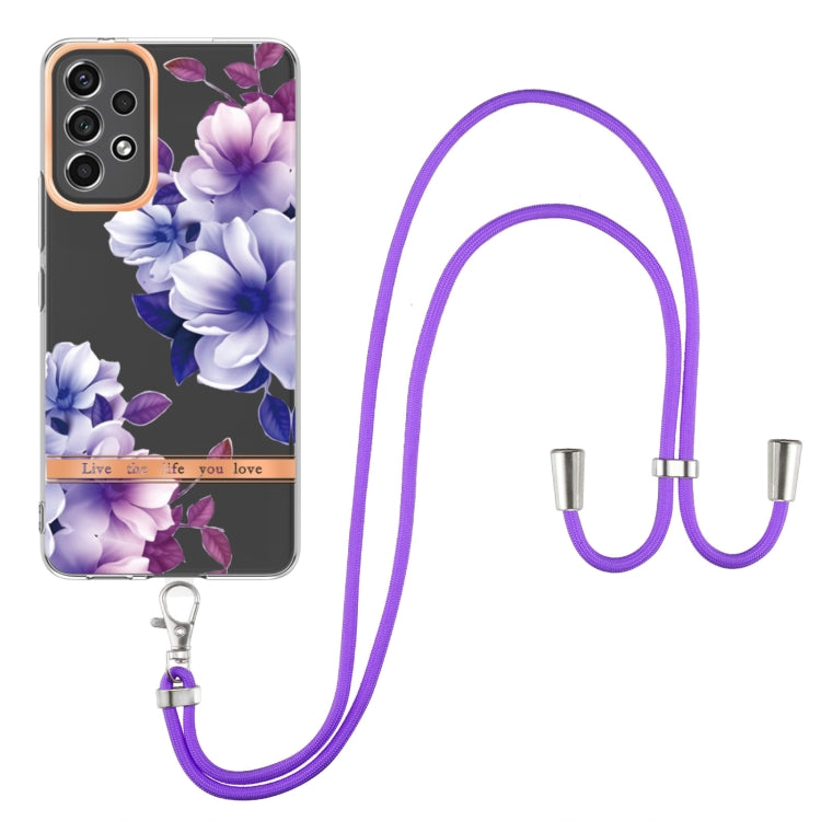 For Samsung Galaxy A73 5G Flowers Series TPU Phone Case with Lanyard