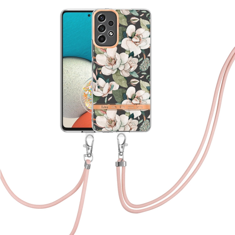 For Samsung Galaxy A73 5G Flowers Series TPU Phone Case with Lanyard