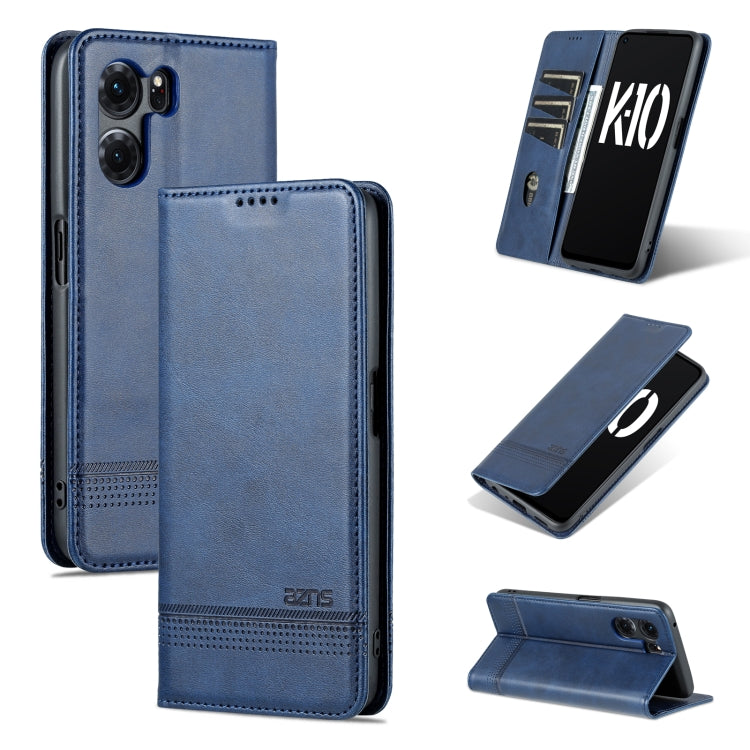 For OPPO K10 5G China AZNS Magnetic Calf Texture Flip Leather Phone Case