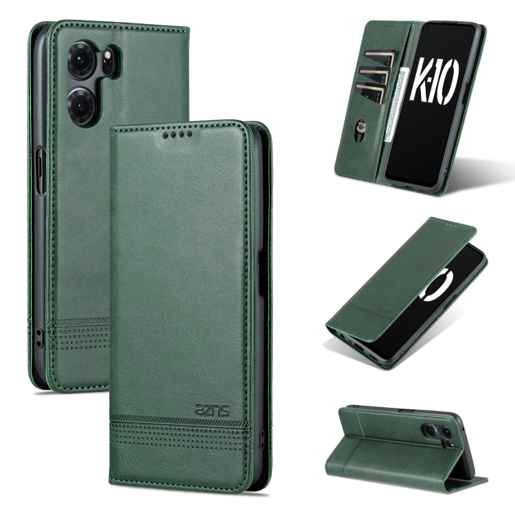 For OPPO K10 5G China AZNS Magnetic Calf Texture Flip Leather Phone Case