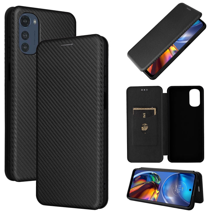 For Motorola Moto E32 4G Carbon Fiber Texture Horizontal Flip Leather Phone Case