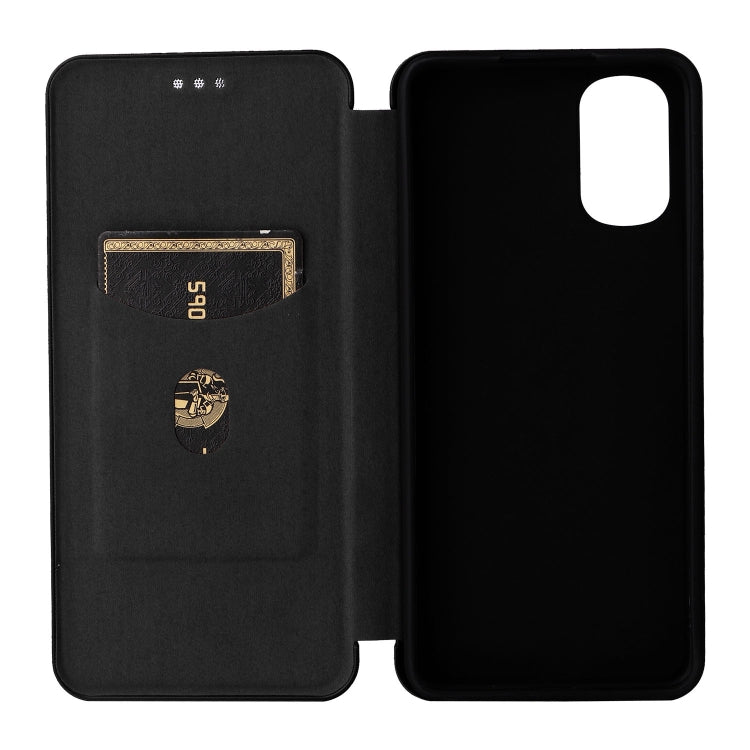 For Motorola Moto E32 4G Carbon Fiber Texture Horizontal Flip Leather Phone Case