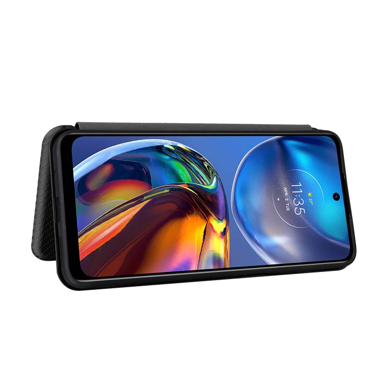 For Motorola Moto E32 4G Carbon Fiber Texture Horizontal Flip Leather Phone Case