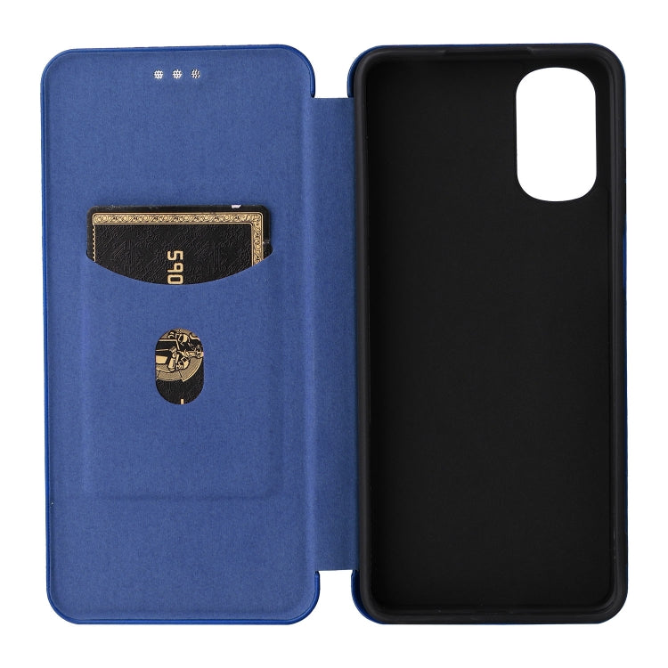 For Motorola Moto E32 4G Carbon Fiber Texture Horizontal Flip Leather Phone Case