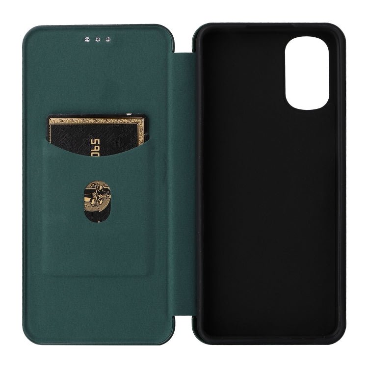 For Motorola Moto E32 4G Carbon Fiber Texture Horizontal Flip Leather Phone Case