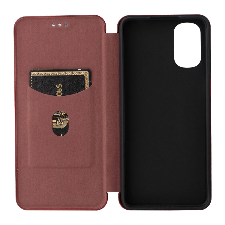 For Motorola Moto E32 4G Carbon Fiber Texture Horizontal Flip Leather Phone Case