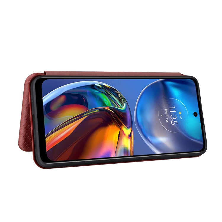 For Motorola Moto E32 4G Carbon Fiber Texture Horizontal Flip Leather Phone Case