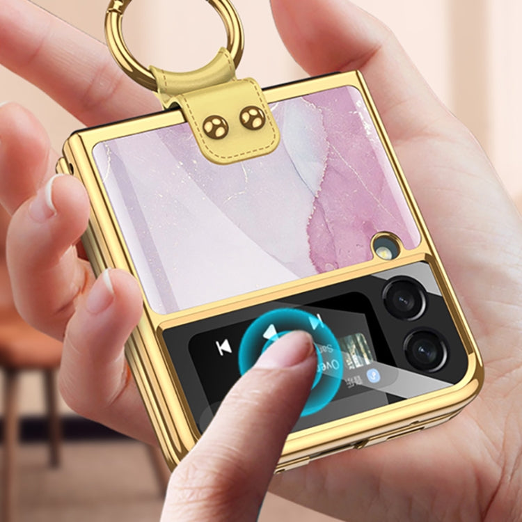 For Samsung Galaxy Z Flip3 5G GKK Electroplating Tempered Glass Painted Phone Case with Ring Holder