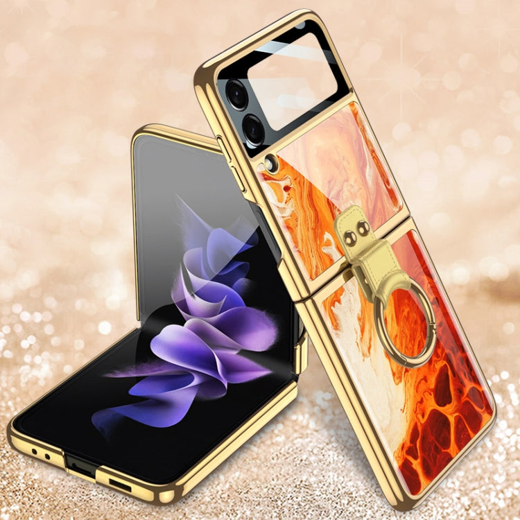 For Samsung Galaxy Z Flip3 5G GKK Electroplating Tempered Glass Painted Phone Case with Ring Holder