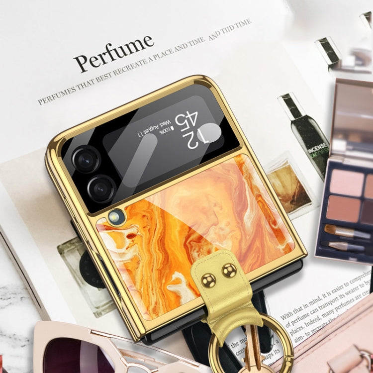 For Samsung Galaxy Z Flip3 5G GKK Electroplating Tempered Glass Painted Phone Case with Ring Holder
