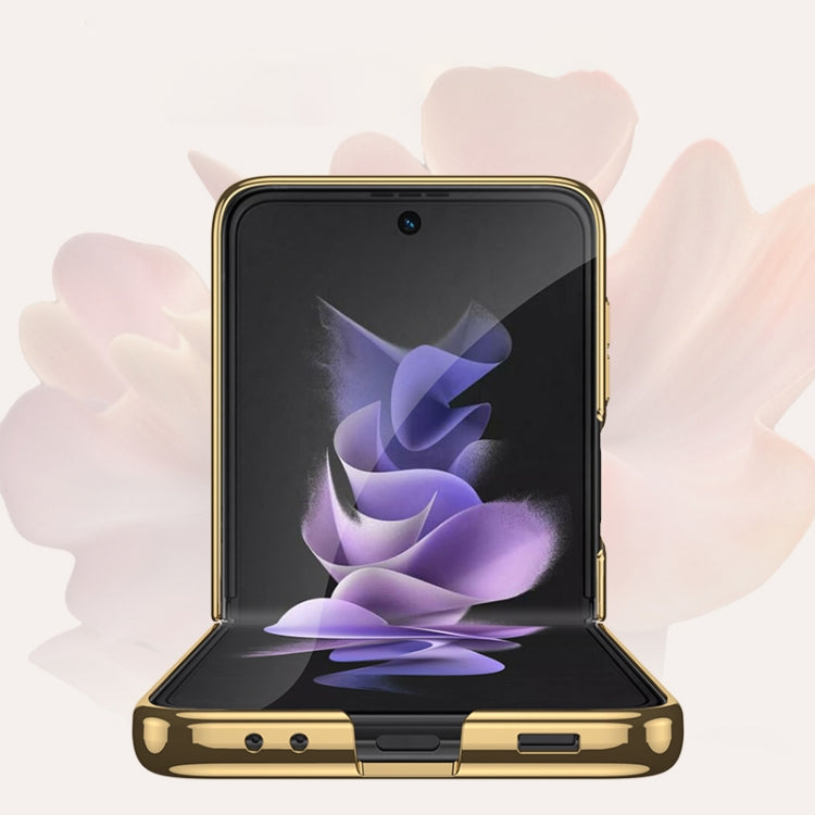 For Samsung Galaxy Z Flip3 5G GKK Electroplating Tempered Glass Painted Phone Case with Ring Holder