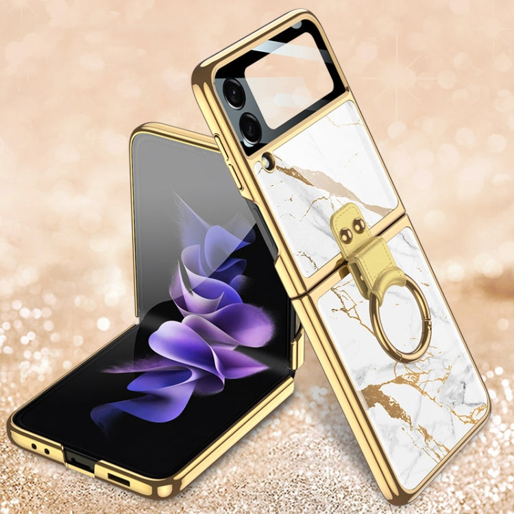 For Samsung Galaxy Z Flip3 5G GKK Electroplating Tempered Glass Painted Phone Case with Ring Holder