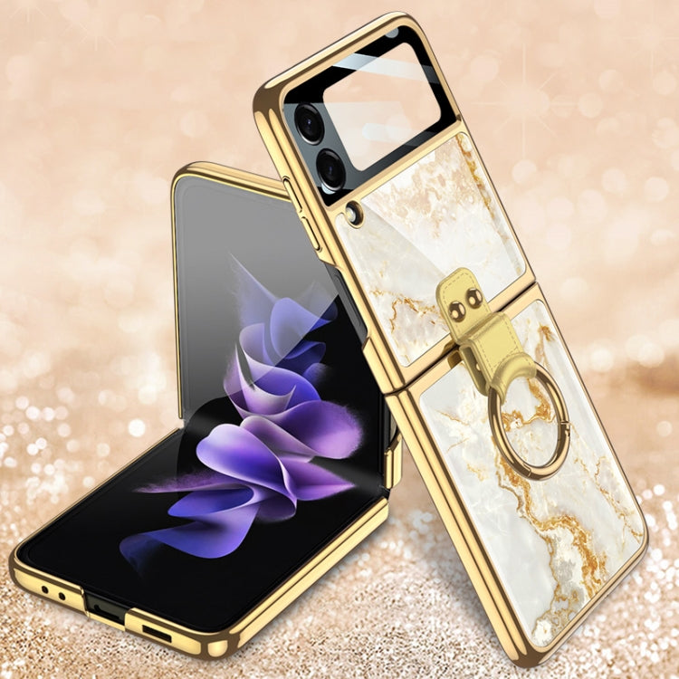 For Samsung Galaxy Z Flip3 5G GKK Electroplating Tempered Glass Painted Phone Case with Ring Holder