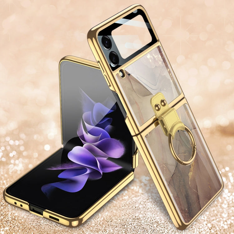 For Samsung Galaxy Z Flip3 5G GKK Electroplating Tempered Glass Painted Phone Case with Ring Holder