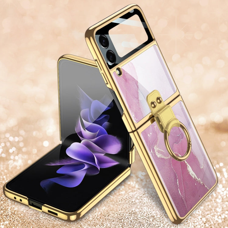 For Samsung Galaxy Z Flip3 5G GKK Electroplating Tempered Glass Painted Phone Case with Ring Holder