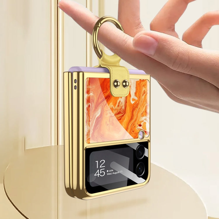 For Samsung Galaxy Z Flip3 5G GKK Electroplating Tempered Glass Painted Phone Case with Ring Holder