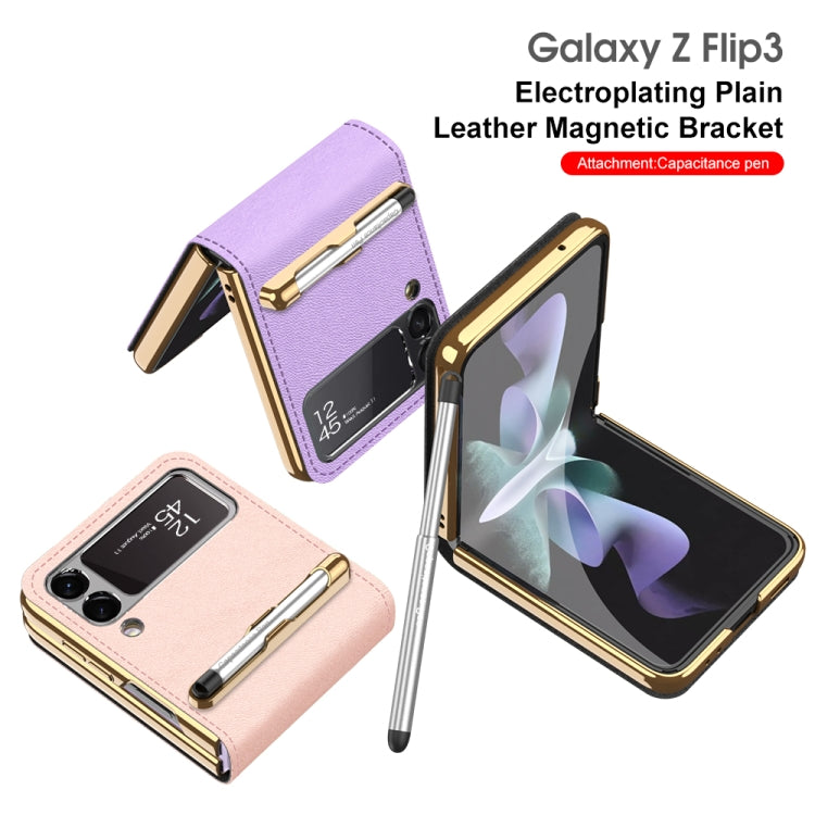 For Samsung Galaxy Z Flip3 5G GKK Phone Folding Beauty Bag Leather Case With Capacity Pen