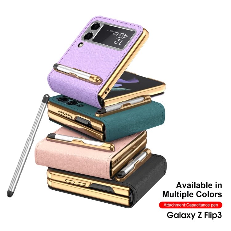 For Samsung Galaxy Z Flip3 5G GKK Phone Folding Beauty Bag Leather Case With Capacity Pen