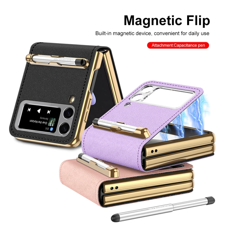 For Samsung Galaxy Z Flip3 5G GKK Phone Folding Beauty Bag Leather Case With Capacity Pen