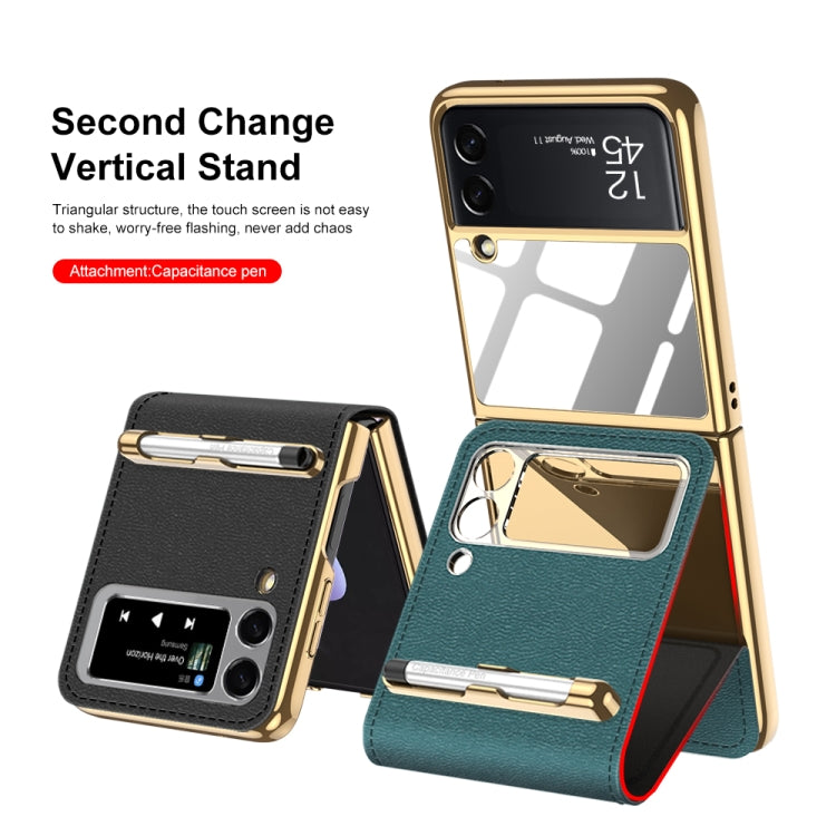 For Samsung Galaxy Z Flip3 5G GKK Phone Folding Beauty Bag Leather Case With Capacity Pen
